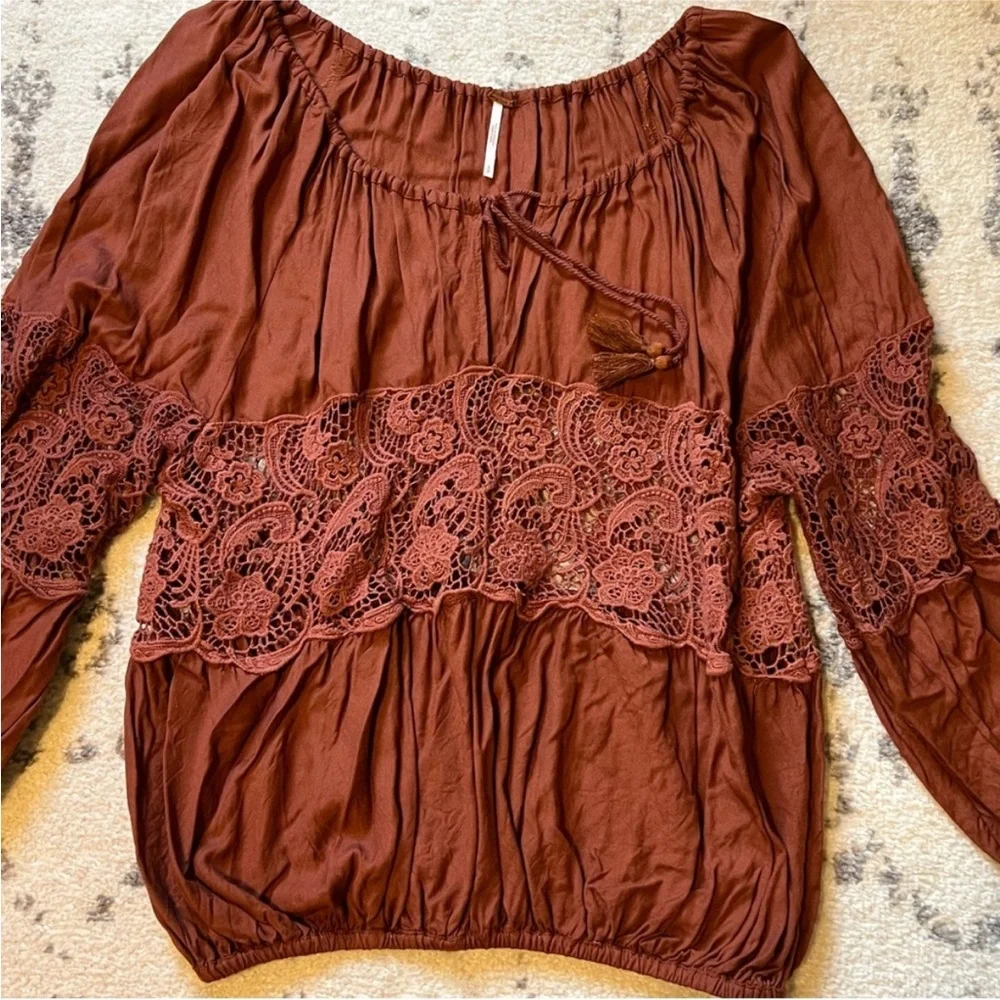 Free People Burnt Orange Crochet Blouse